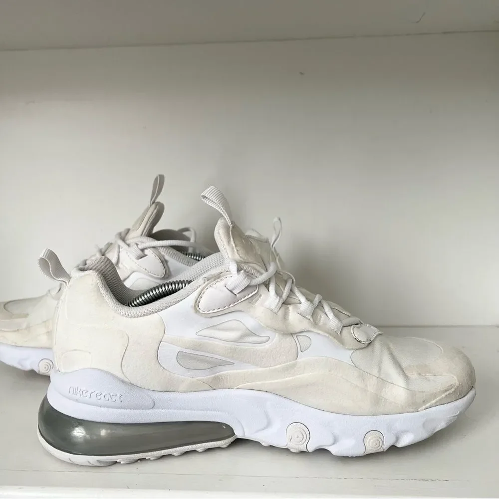 Nike Air Max 270 React Running Shoes Ivory BQ0103-100 Lace Up Size 7Y